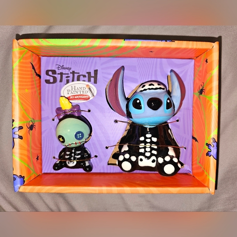 Disney Stitch and Scrump Halloween Skeleton Ceramic Salt and Pepper Shakers NEW